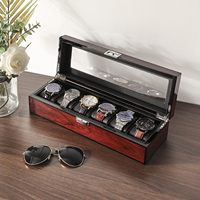 Boîte de montre avec oreiller de montre amovible 6 fentes en bois massif vitrine de montre pour hommes organisateur de bijoux avec grand couvercle en verre