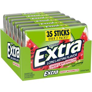 EXTRA <b>Sweet</b> Watermelon Sugar Free Chewing Gum Pack, Individually Wrapped, Fruit Gum 35 Sticks (Pack of 6) - Product Image 2