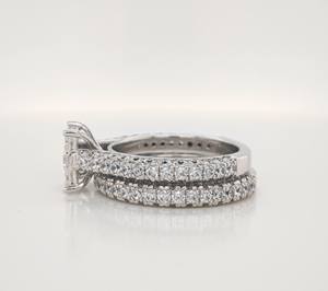 Ensemble de bagues de fiançailles en diamant de laboratoire taille brillant 3 carats, double halo, or blanc 14 carats, certifié IGI, luxe, pour mariée - Product Image 2