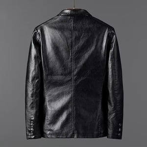 PU Leather Coated Breathable Windproof Varsity Hooded <b>Jacket</b> Men Slim Fit Full Sleeve Stand Collar <b>Punk</b> Casual Autumn - Product Image 5