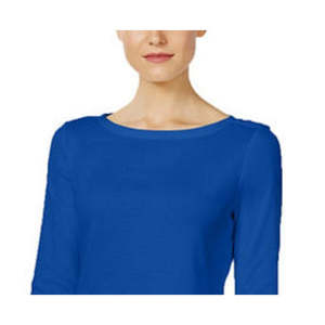 Top da Donna Charter Club Extra Small Blu con Scollo a Barca e Bottoni sulle Spalle in Cotone Pima Ricamato Tessuto Lavorato a Maglia Casual-Formale XL - Product Image 2