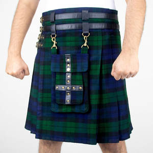 Kilts Utilitarios Ajustables de Tartán Negro de 16 oz para Hombre con Bolsillo Frontal Desmontable al por Mayor - Product Image 2