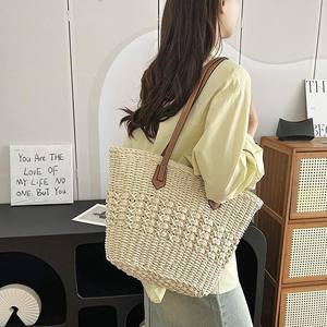 High Quality Handmade Leather Casual Tote Shoulder <b>Bag</b> Vietnam Woven <b>Straw</b> Summer Decorative Scarves Feathers 2026 favourite - Product Image 6