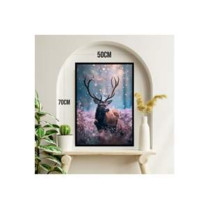 Table MDF surdimensionnée 70x50cm, inspirée du cerf et de la nature, impression colorée délavée, art mural encadré de qualité 44 ". - Product Image 2