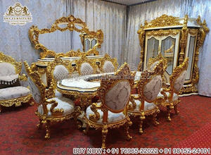 Mesa de comedor tallada a mano de aspecto italiano, muebles de lujo hechos a mano con sillas, aspecto elegante, 8 asientos - Product Image 4