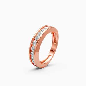 Anillo apilable de uso diario con diamante cultivado en laboratorio de 0.72 ct, corte brillante redondo, engaste en canal, en oro amarillo, blanco y rosa de 9K. - Product Image 2