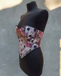 Corset réglable en satin brillant à motifs floraux, bustier court, haut court pour femmes, vêtements de fête, lingerie sexy, quantité minimale de commande bas, facteur de vente en gros - Product Image 2