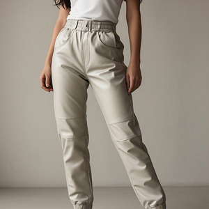 High Quality Button Waist Leather <b>Pants</b> Women Street Style Sheep PU Leather Trouser <b>Pants</b> Custom Leather Stacked <b>Pants</b> <b>Men</b> - Product Image 3
