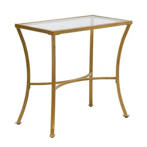 Modern Rectangle Glass Top Metal Side Table Premium Golden Finish End Table for Living Room Bedroom & Hall Decor - Product Image 3