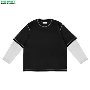 Nouveau concepteur à la mode Double couche manches courtes t-shirt coupe régulière haut coutures contrastées couleurs 100% coton écologique - Product Image 1