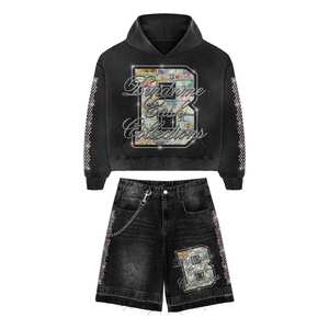 100% ที่มีคุณภาพสูงขนาดพลัสไซส์เป็นมิตรกับสิ่งแวดล้อมทันสมัยทันสมัยมีสไตล์กางเกงขาสั้นผ้ายีนส์มีฮู้ดชื่อแบรนด์พลอยเทียมสำหรับ - Product Image 6