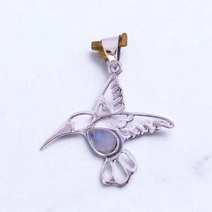 Fuego azul Arco Iris piedra lunar piedra preciosa colgante encanto colgantes pájaros diseño a granel venta al por mayor joyería de plata - Product Image 2