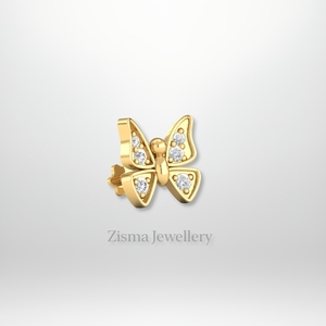 ต่างหูรูปผีเสื้อสีทอง14K 18K สุดหรูเครื่องประดับรูปแมลงเจาะที่มีความหมาย VVS Def real Lab ปลูกเพชรที่ได้รับการรับรอง IGI GIA - Product Image 4