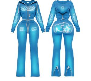 Conjunto Deportivo de 2 Piezas para Mujer, Chaqueta con Cremallera y Pantalones Acampanados, Ropa Deportiva de Primera Calidad con Logotipo Personalizado, Tendencia Principal 2025-26 - Product Image 1