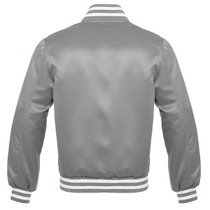 Chaqueta Bomber Clásica de Satén para Hombre, Colección Plateada, Naranja y Blanca, Ribete a Rayas, Botones a Presión, Estilo Deportivo Letterman - Product Image 2