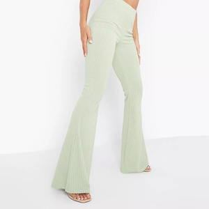 Wholesale <b>Women</b> Winter Breathable <b>White</b> Flared Pants Solid Color <b>Elastic</b> High <b>Waist</b> Streetwear Casual <b>Trousers</b> 100% Cotton - Product Image 6