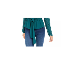 LEYDEN Top da Donna Blu Scuro con Maniche a Sbuffo e Laccetti Frontali, Vestibilità Ampia, in Cotone Chiffon, Casual, Corto, con Decorazione a Bottoni, Taglia XL - Product Image 3