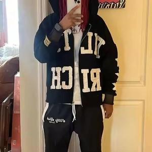 Venta al por mayor de sudaderas con parche de trabajo con logotipo personalizado bordado lavado con ácido ropa de calle sudaderas de gran tamaño para hombres y mujeres - Product Image 5