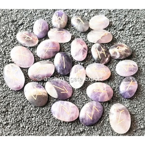 Vente en gros de runes plates en améthyste naturelle, pierres précieuses, minéraux Reiki pour la méditation, cristal plat, produits spirituels gravés - Product Image 1