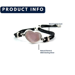Pulsera de Plata 925 con Cristal en Forma de Corazón y Cordón de Madreperla Rosa, Elegantes Brazaletes para Mujer |   OEM - Product Image 2