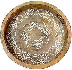 Plateau de service en bois de manguier d'acacia classique fait à la main plateau de collation émaillé naturel pour la cuisine maison hôtel Restaurant motif solide - Product Image 1