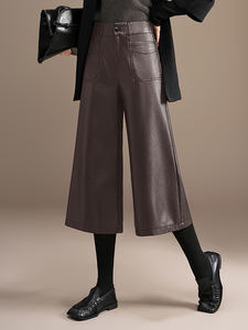 Pantalon Capri en Cuir PU de Haute Qualité ZUZK Nouveauté Femme Automne Hiver 2026 Chic Pantalon Court en Cuir PU Élégant Pantalon en Cuir - Product Image 2