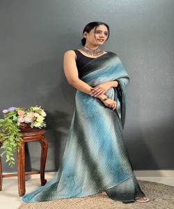 Wedding Party Wear Silk Rayon Indian Traditional Saree with Velvet Lace Tissue Work Modern Design Washable - Product Image 6