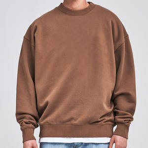 Jersey de algodón de lana de rizo francés suéter lavado ácido Unisex cuello redondo de gran tamaño Vintage cuello simulado sudadera para hombres - Product Image 3