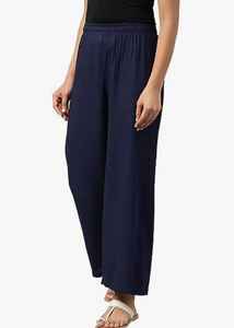 Pantalones de algodón 100% azul marino para mujer, transpirables e informales con cintura elástica y opciones de cintura media, estilo de verano teñido liso - Product Image 2