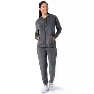 Survêtements respirants de haute qualité pour femmes couleur grise fermeture éclair sweat à capuche vêtements d'entraînement jogging survêtements pour femmes - Product Image 3