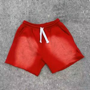 Short en coton délavé à l'acide vintage pour hommes, coupe confortable, motif solide, impression de soleil, style décontracté pour la course à pied - Product Image 5