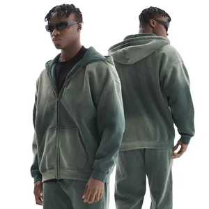 Vente en gros de sweats à capuche pour hommes avec logo personnalisé et double fermeture éclair délavés à l'acide éponge française surdimensionnée 100% coton vêtements d'hiver nouveau style - Product Image 3