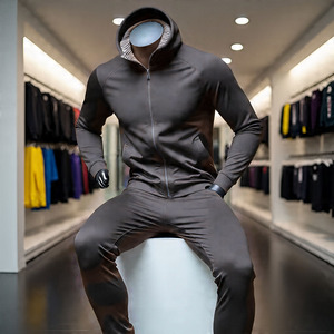 Men's <b>White</b> Hooded <b>Tracksuit</b> Full Zipper Sporty Style Quick Dry Spandex Polyester Regular Fit Spring Solid Color Side Pockets - Product Image 4
