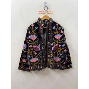 Gulbadan Noir เสื้อแจ็กเก็ตกำมะหยี่ suzani ปักด้วยมือสีดำสำหรับฤดูใบไม้ร่วง - Product Image 2