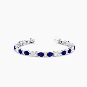 Silver bracelet with color diamond Moissanite Tennis Bracelet & Bangle Pear Cut Jewelry - Product Image 3