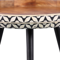 Best-seller Table basse ronde au design de luxe Table d'appoint en bois massif incrusté d'os, meubles de table de bout
