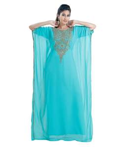 Caftanes islámicos de trabajo Zari bordados de Georgette azul - Product Image 1