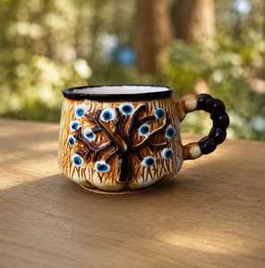 Wholesale Custom 3D Relief Turkish <b>Floral</b> Mediterranean Dishwasher Safe Ceramic Coffee <b>Mug</b> Handmade Hand Painted Spoon Travel - Product Image 1