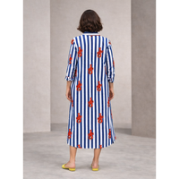 Robe chemise à manches longues imprimée rayures homard, taille naturelle, élégante, cache-maillot de bain, 100% pur coton, tailles simples S-XXL