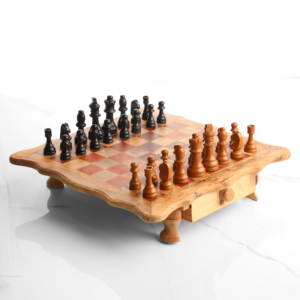 Tablero de Ajedrez de Madera con Bordes Ondulados, Patas y Cajones de Almacenamiento, Cuadrados Rojos, 22–41 cm, Venta al por Mayor - Product Image 4