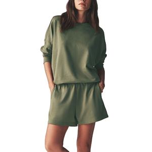 Ensemble T-shirt et short pour femme en coton épais 100% avec motif camouflage personnalisé, coupe oversize, manches courtes - Product Image 5