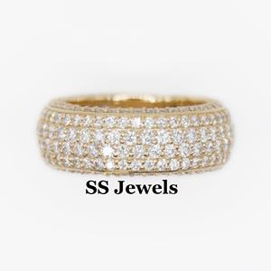 Custom 10K Yellow Gold Plated Unisex Engagement <b>Ring</b> <b>Band</b> Real VVS Moissanite Round Diamond Flooded Wedding <b>Band</b> Gift - Product Image 2