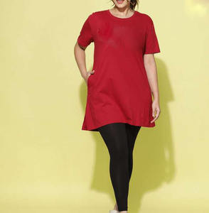 เสื้อยืดตัวยาวสำหรับผู้หญิงขนาดใหญ่พิเศษลำลองจากโลโก้คอกลมผ้าถักแห้งเร็วย้อมสีแบบทึบสำหรับผู้ใหญ่ - Product Image 3