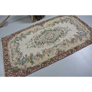 3.9x7 ft Rug, Vintage Turkish Area Rug, <b>Brown</b> <b>Wool</b> Rug - Product Image 2