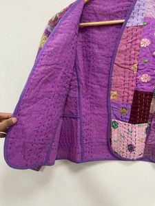 Chaqueta Kantha de estilo japonés hecha a mano, abrigo de invierno reversible con bordado floral, método de tejido, longitud corta - Product Image 6