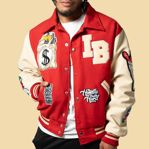 Chaqueta Universitaria para Hombre con Mangas de Cuero, Fabricación OEM/ODM, Chaqueta de Lana para Exteriores, Marca Personalizada, Suministro al por Mayor para Exportación - Product Image 1