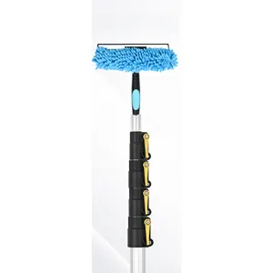 Brosse télescopique en aluminium pour racloir de fenêtre à haute portée 2 en 1, amovible et détachable