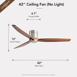 42 Inch Solid Wood Ceiling <b>Fan</b> Without Light <b>with</b> <b>Remote</b> Control 3 Wood Blades Quiet DC Motor for Bedroom - Product Image 6