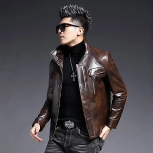 Casual Leather Jacket Male Lapel Sheepskin Coats Spring Autumn Men's Clothing Fashion Genuine Leather Motorcycle Jackets - Product Image 3
