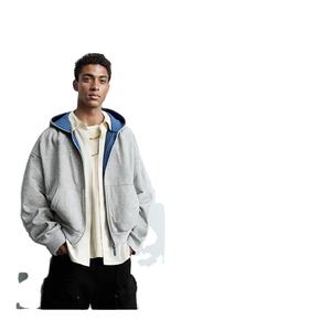 Haute qualité poids lourd 350 Gsm recadrée Boxy Zip up sweats à capuche personnalisés sweat à capuche intérieur à carreaux pour hommes - Product Image 2